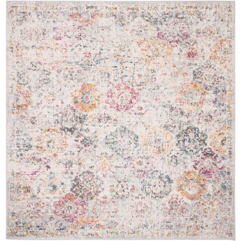 Gray and Gold Distressed Synthetic Square Area Rug