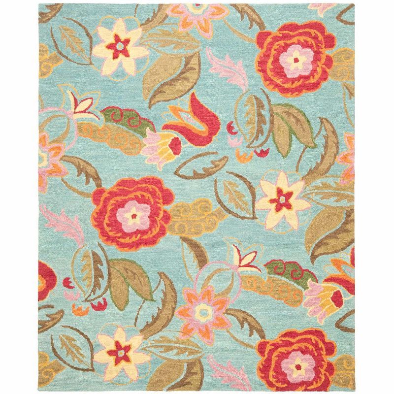 Handmade Floral Blossom Tufted Wool Area Rug - Blue, 8'9" x 12'