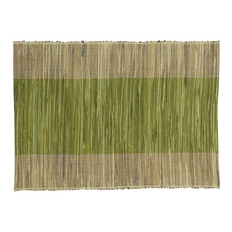 Green and Beige Shimmering Banded Fabric Placemats Set of 4