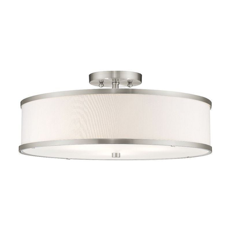 Park Ridge Brushed Nickel 3-Light Semi-Flush Mount with Off-White Shade