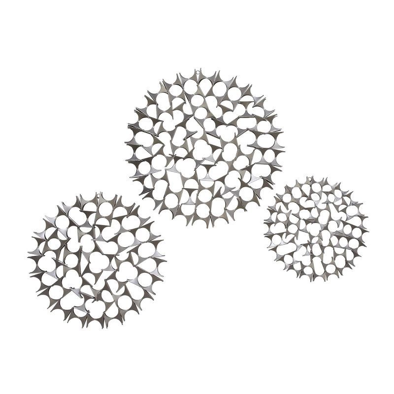 Set of 3 Silver Metal Starburst Wall Sculptures