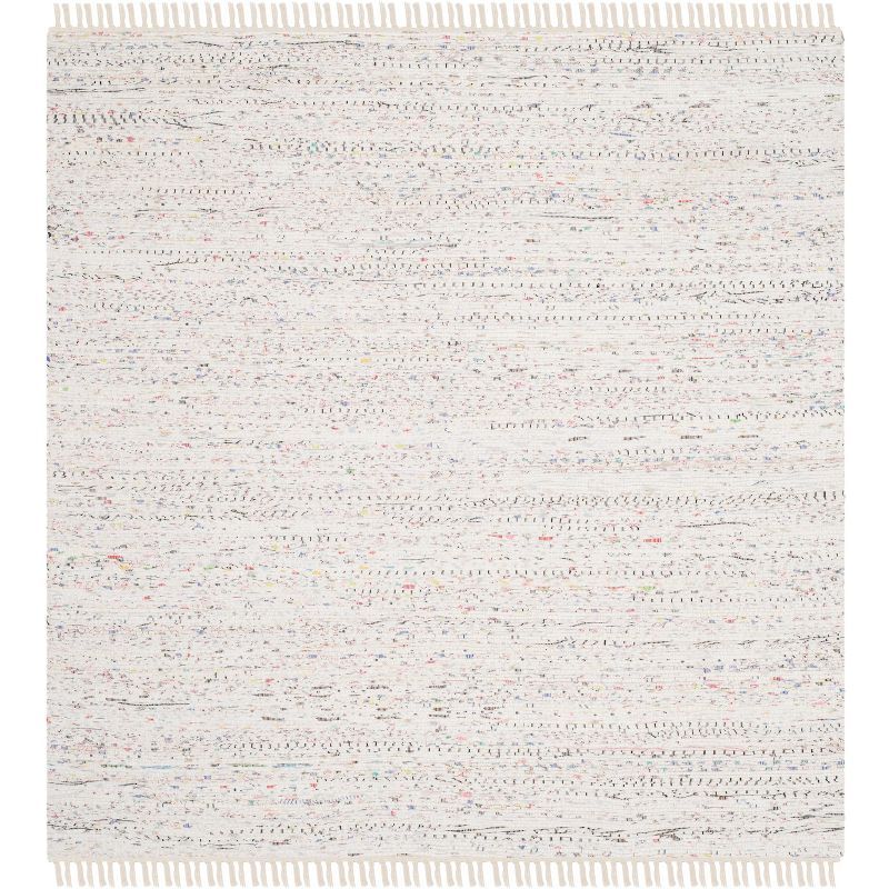 Whimsical Charm Hand-Woven Cotton Square Rug in White Stripe