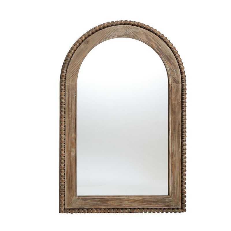 Natural Wood Oval Arch Wall Mirror with Beaded Frame