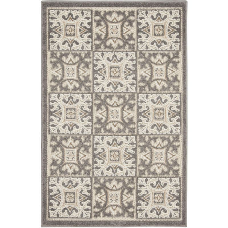 Elysian Ivory Grey Geometric Flat Woven Indoor/Outdoor Rug 32"x48"