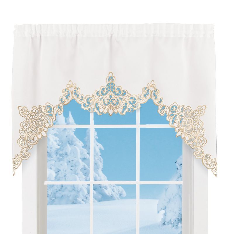 White Polyester Valance with Embroidered Scrollwork