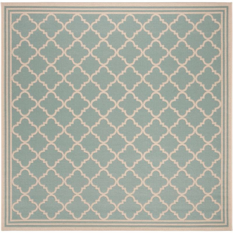 Aqua and Cream Square Synthetic Indoor/Outdoor Rug