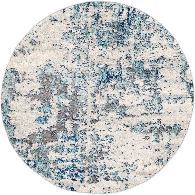 Livabliss 5'3" Round Blue and Gray Polypropylene Rug