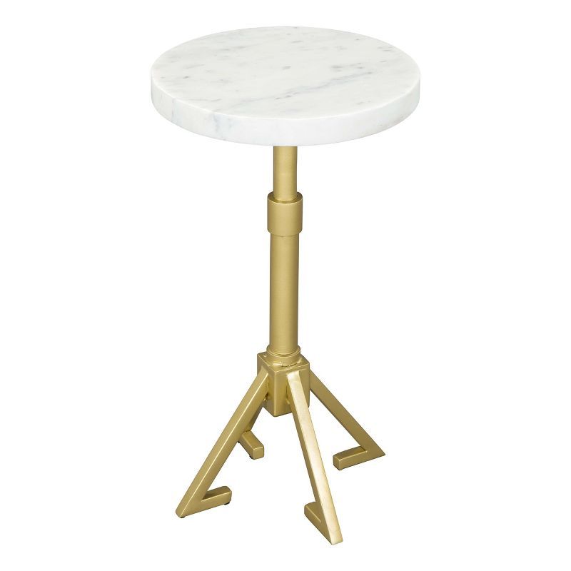 White Marble and Gold Metal Round Accent Table