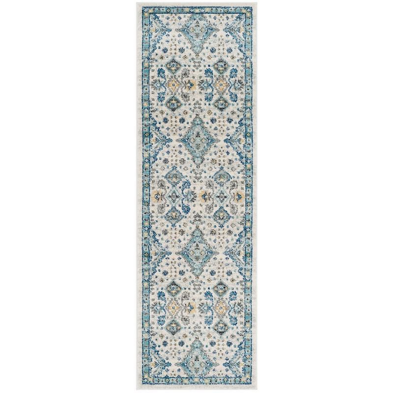 Ivory and Light Blue Synthetic Hand-knotted Runner Rug