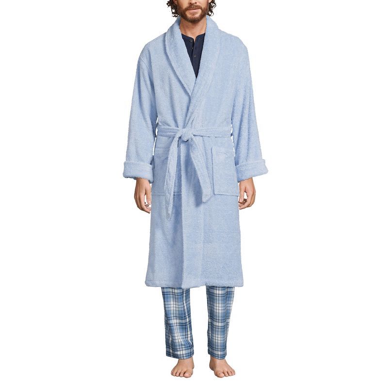 Men's Light Blue Calf Length Cotton Terry Robe