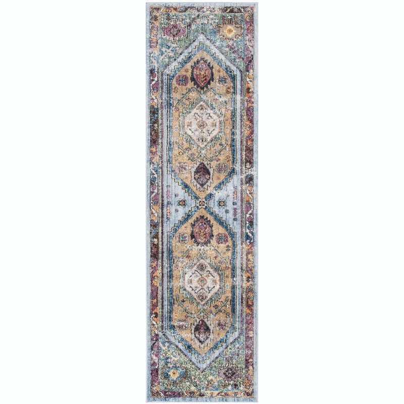 Bristol Blue and Camel Boho Chic Runner Rug