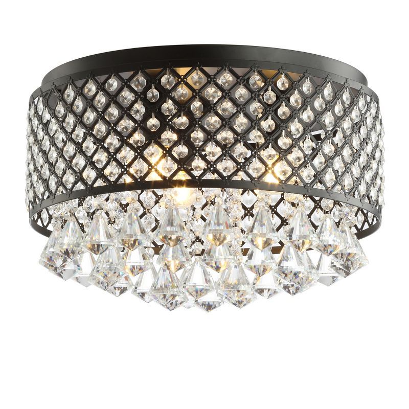 Black Crystal Drum LED Flush Mount Ceiling Light, 17"