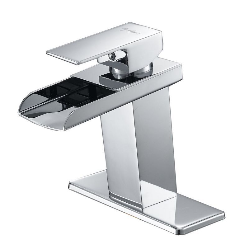 Polished Chrome Waterfall Single-Handle Bathroom Faucet with Pop-Up Drain