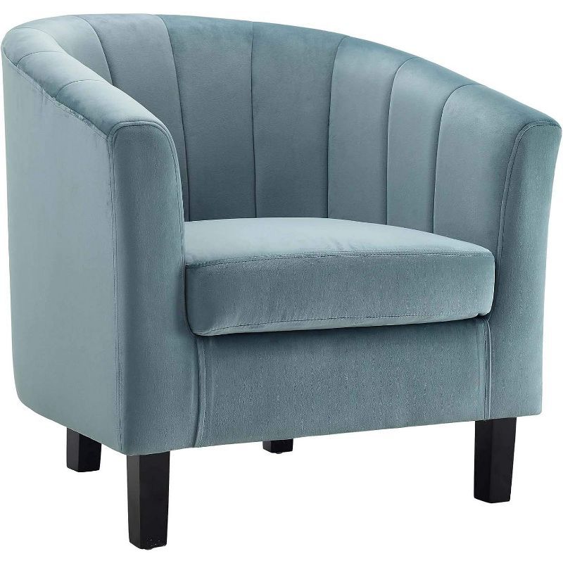 Light Blue Velvet Barrel Accent Chair with Channel Tufting