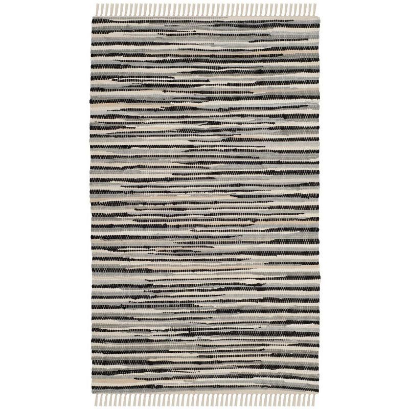 Black and Multicolor Striped Cotton Flat Woven Rug