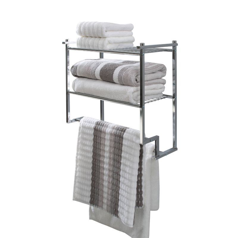 Chrome 2-Tier Wall Mounted Bathroom Shelf with Towel Bar