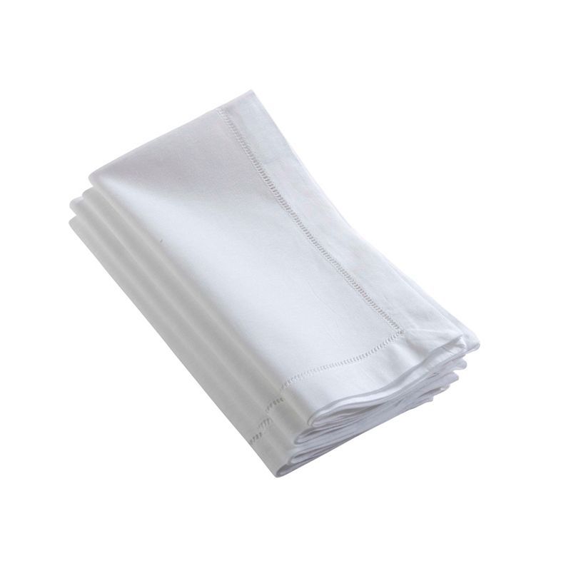 White Linen Cotton Hemstitched Dinner Napkins, Set of 4