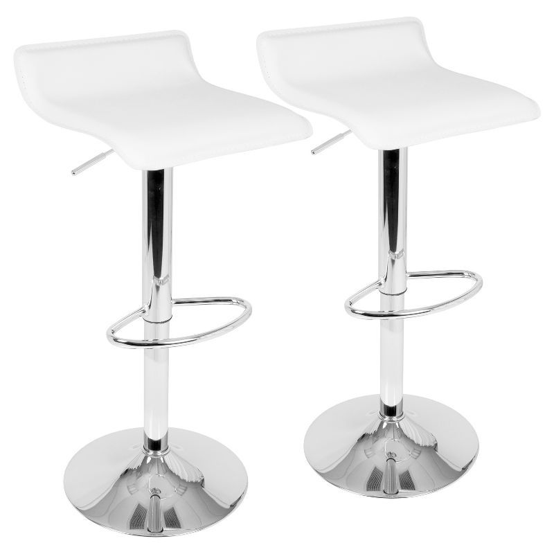 Contemporary White Leatherette Adjustable Swivel Barstool, 16"