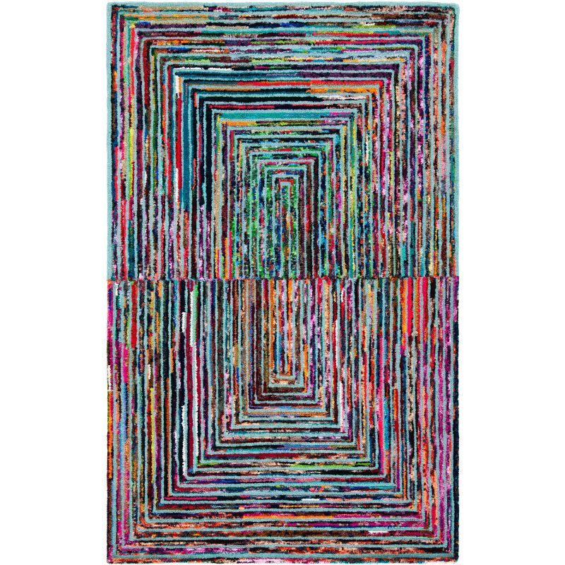 Handmade Teal Wool and Cotton Tufted Rectangular Rug
