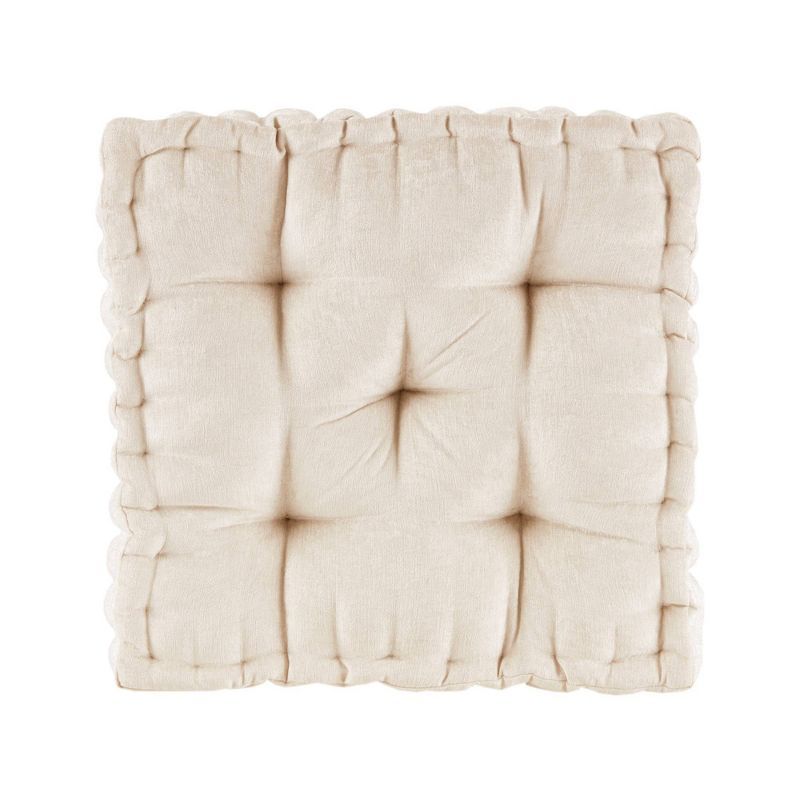 Ivory Chenille Tufted Square Floor Cushion