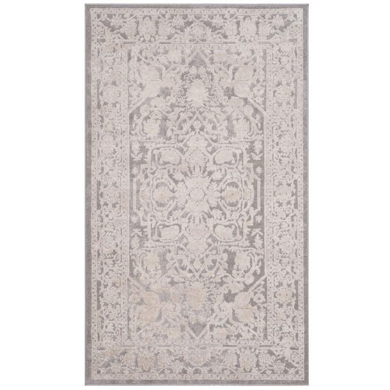 Elegant Floral Gray & Cream 4' x 6' Easy-Care Synthetic Area Rug