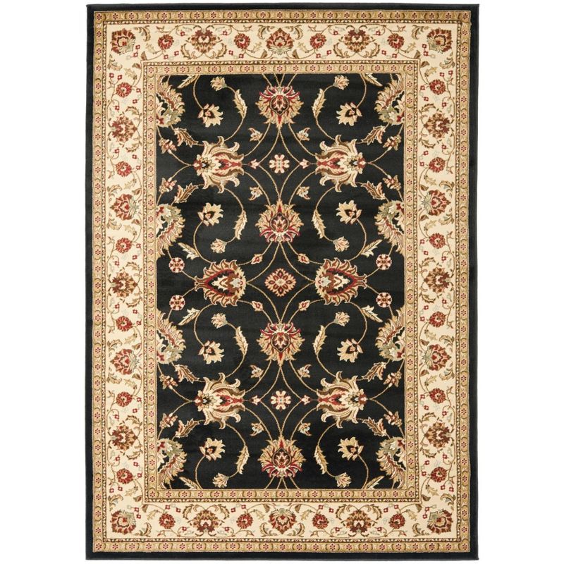 Rectangular Black and Ivory Synthetic Stain-Resistant Area Rug