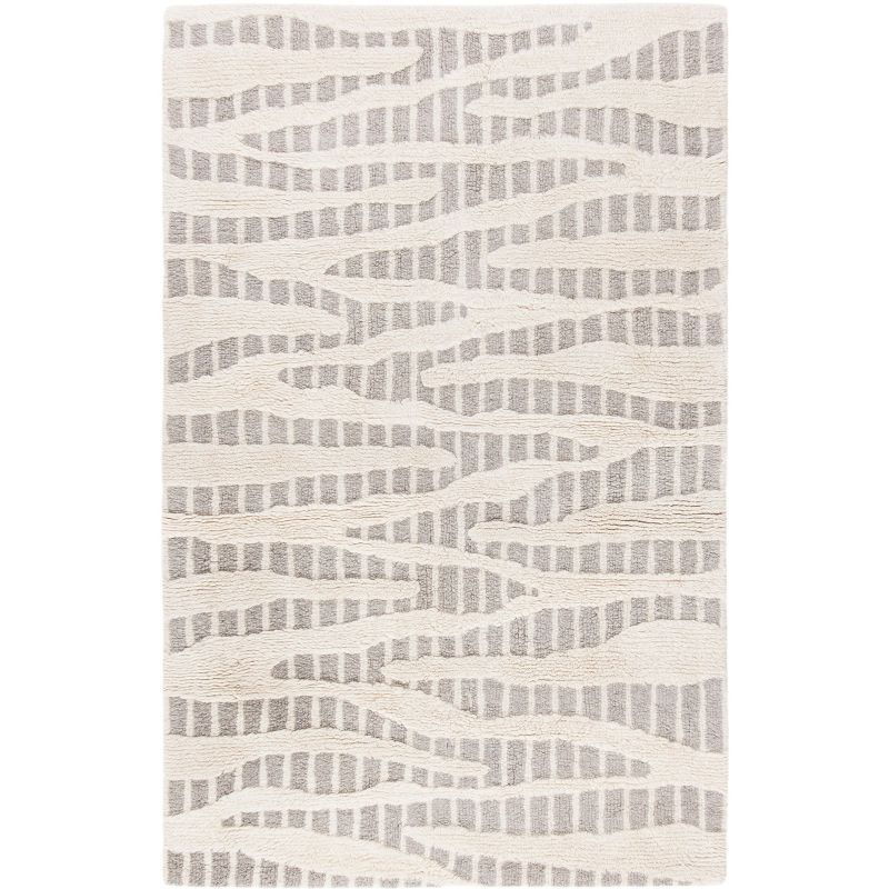 Ivory and Grey Hand Tufted Wool Shag Rug