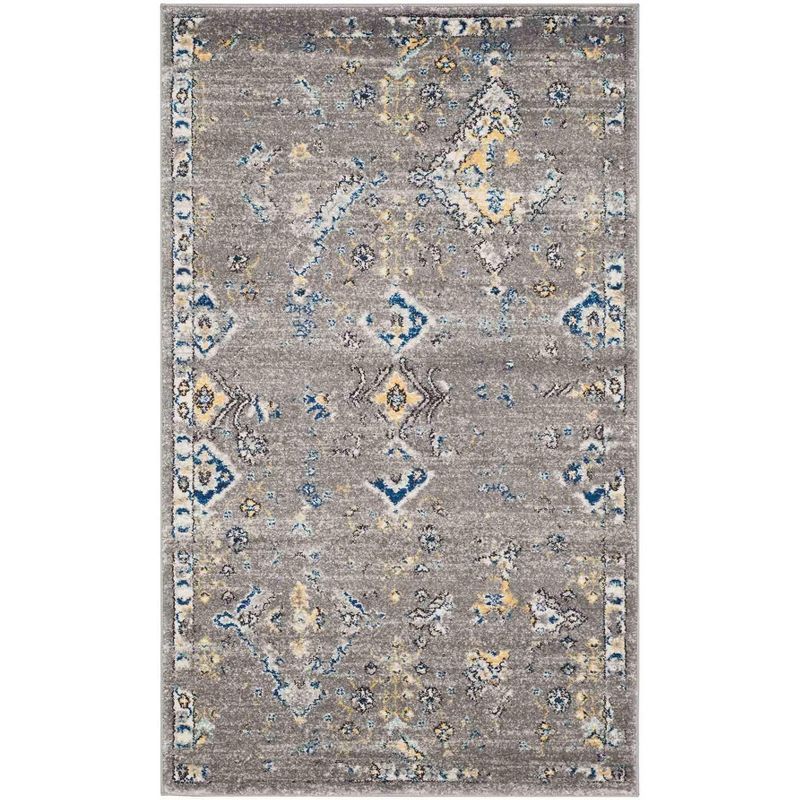 Hand-Knotted Dark Grey and Yellow Synthetic Small Rug