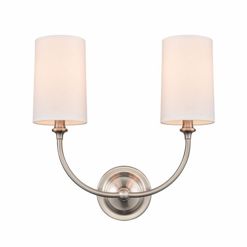 Giselle Brushed Satin Nickel 2-Light Wall Sconce with Off-White Shades