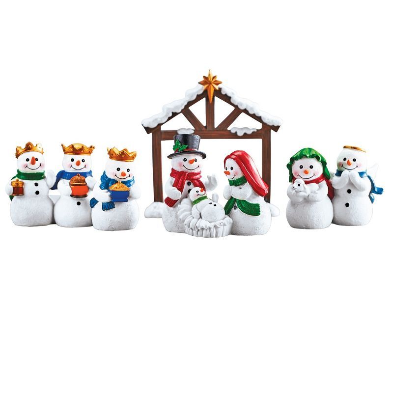 Hand-Painted Snowman Nativity Scene 4-Piece Resin Set