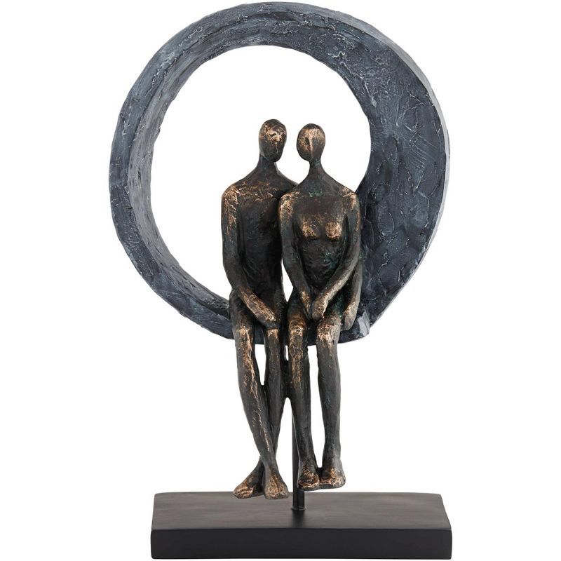 Antique Brass Abstract Couple Sculpture with Black Base