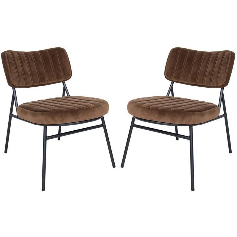 Coffee Brown Velvet and Wood Mid-Century Modern Accent Chair Set