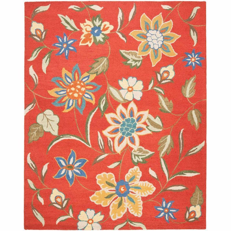 Handmade Floral Red and Blue Wool Area Rug