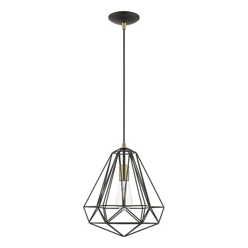 Knox 12" Textured Black and Polished Chrome 1-Light Pendant