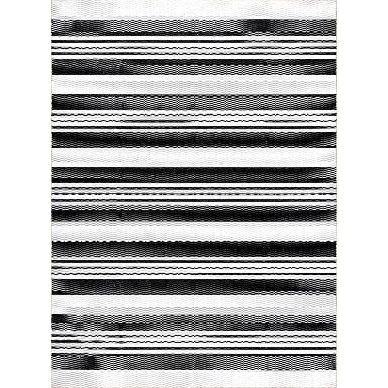 Gray and White Striped Washable Synthetic Area Rug