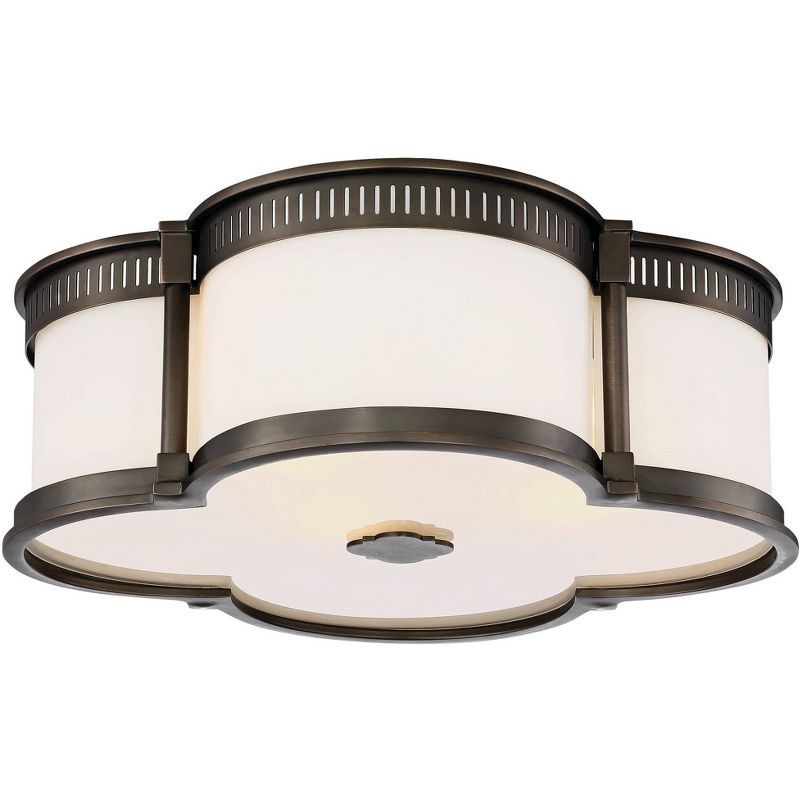 Harvard Court Bronze LED Flush Mount with Etched White Glass