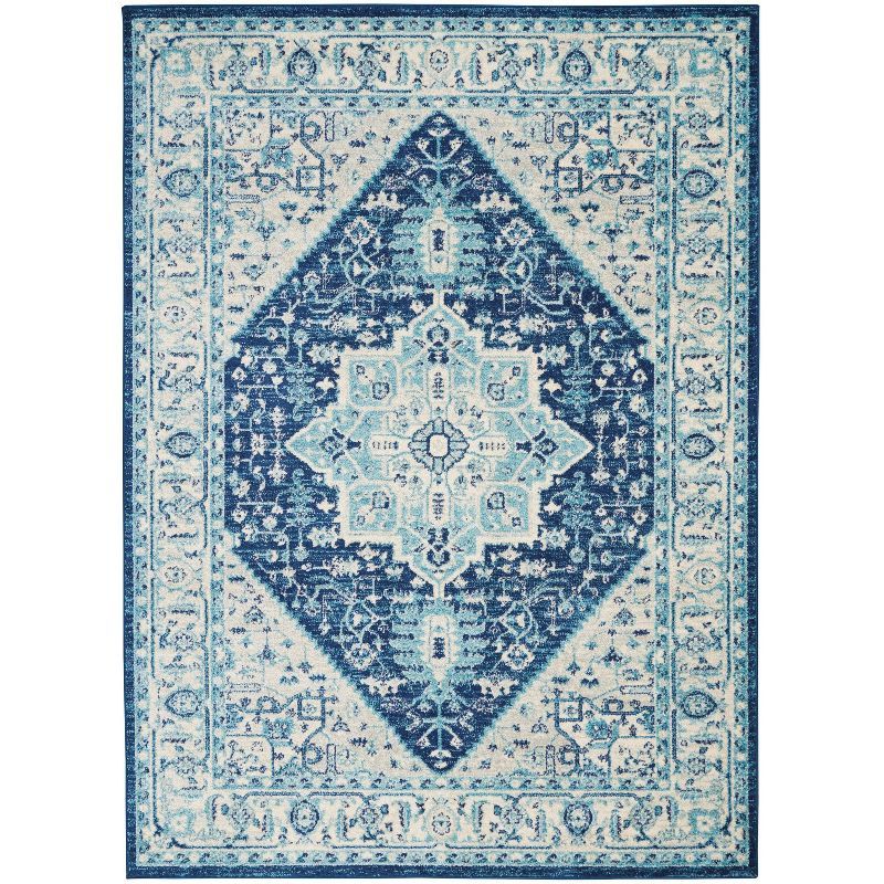 Ivory and Navy Synthetic 5' x 7' Rectangular Area Rug