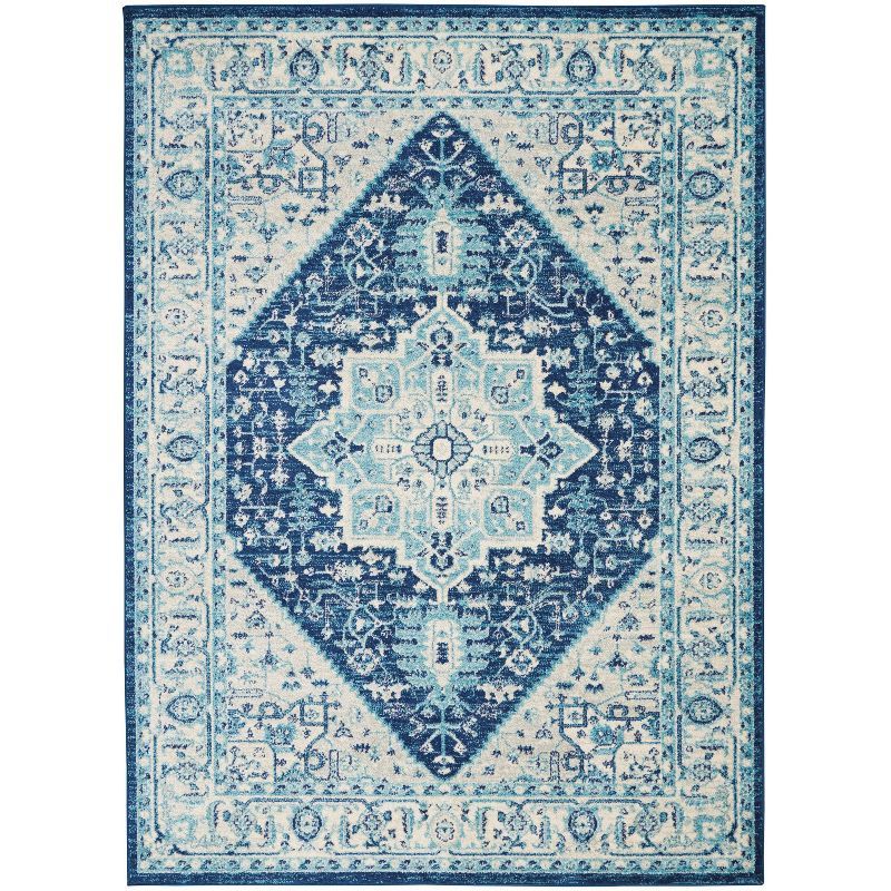 Ivory/Navy 4' x 6' Synthetic Easy Care Rectangular Rug