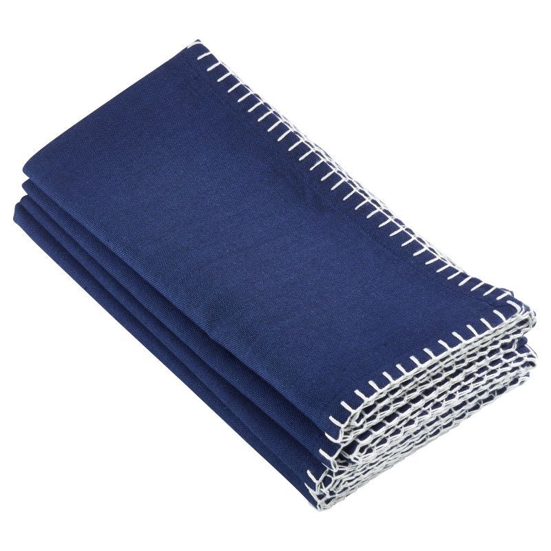 Navy Blue Whip Stitched Cotton Napkins, Set of 4, 20x20 Inch