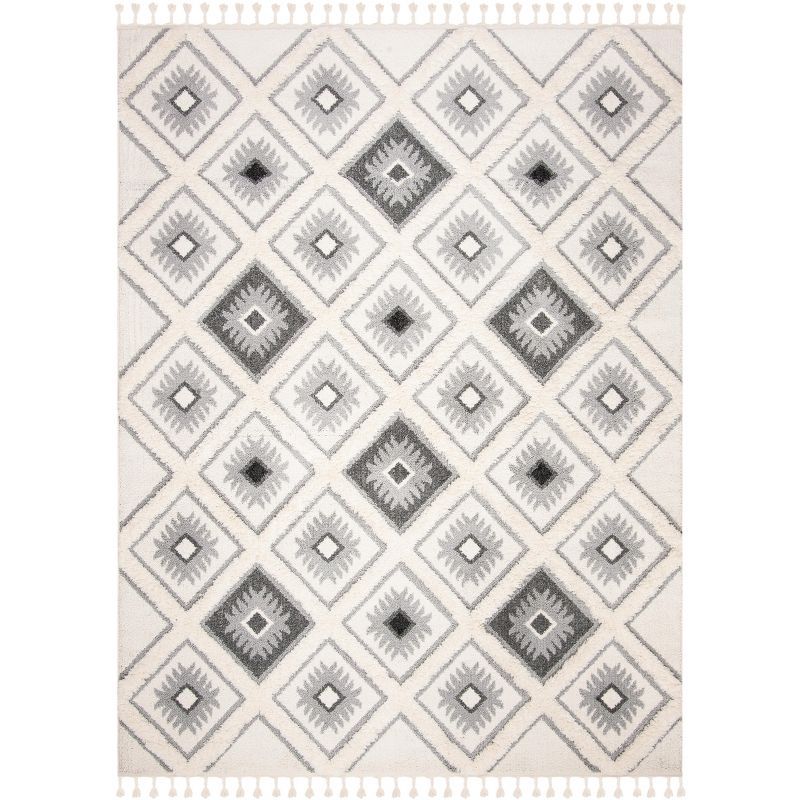 Ivory and Grey Diamond Shag 8' x 10' Area Rug