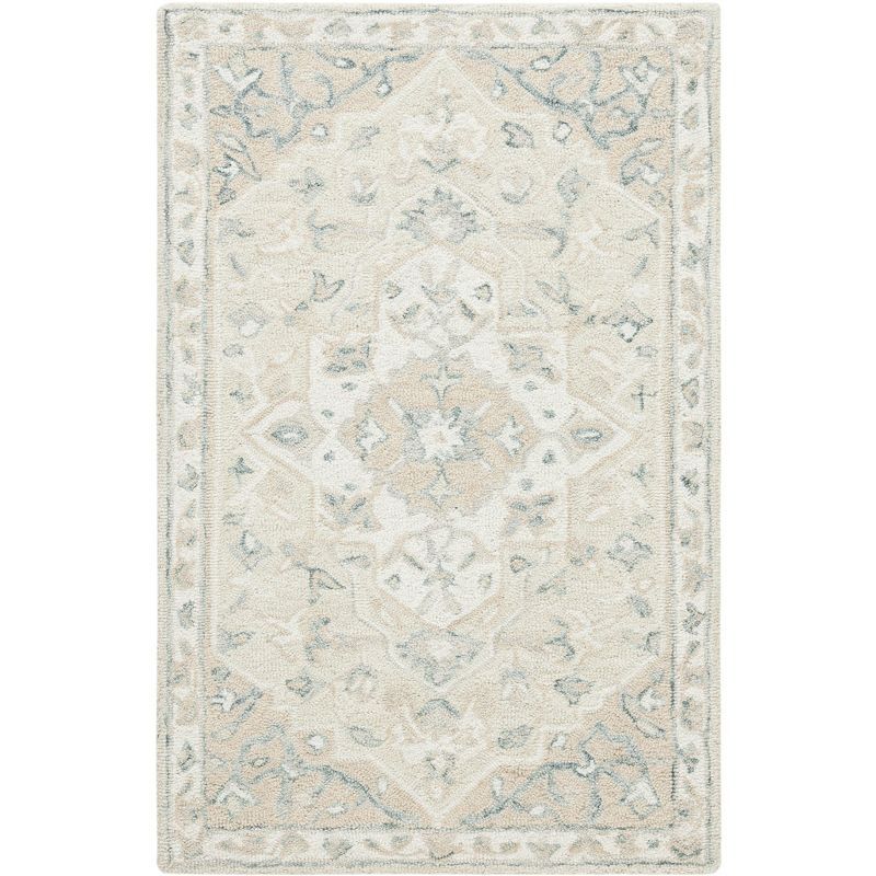 Elegant Beige & Ivory Hand-Tufted Wool Square Accent Rug