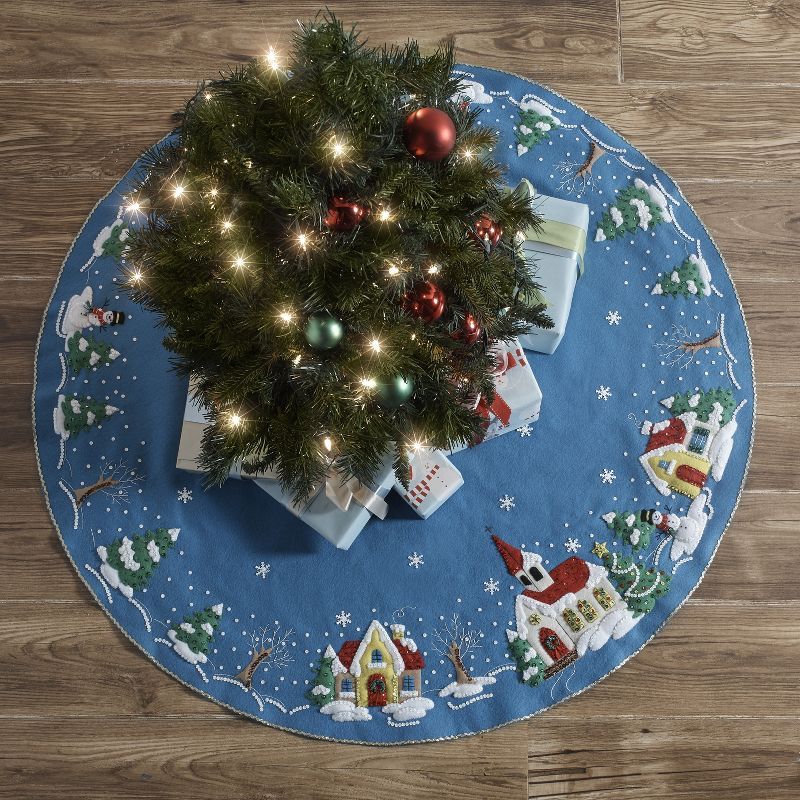 Light Blue Felt Christmas Village Tree Skirt Kit