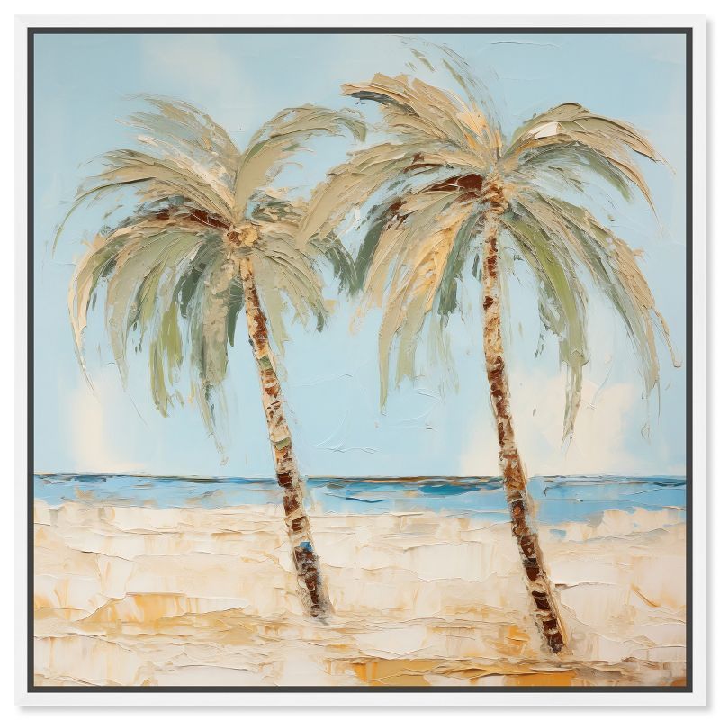 Handcrafted Tropical Palm Trees Canvas Art with White Floater Frame, 20" x 20"