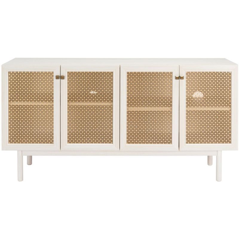 White and Gold 64" Media Stand with Cabinet and Shelves