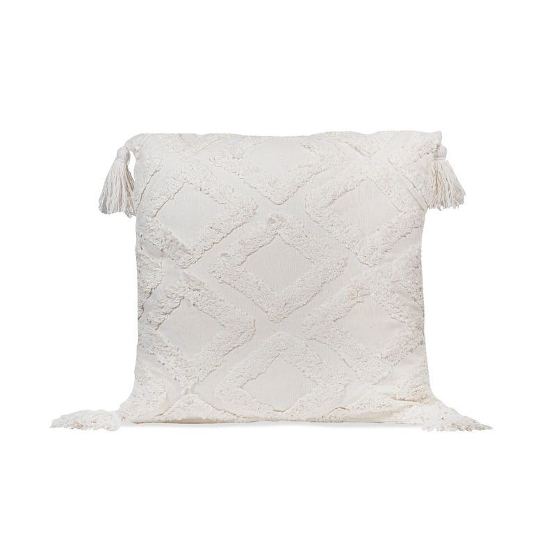 18" x 18" White Cotton Macrame Square Decorative Pillow with Tassels
