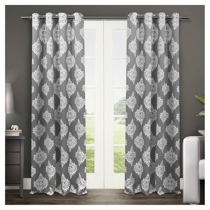 Black Pearl Medallion Blackout Grommet Top Window Curtain Panels