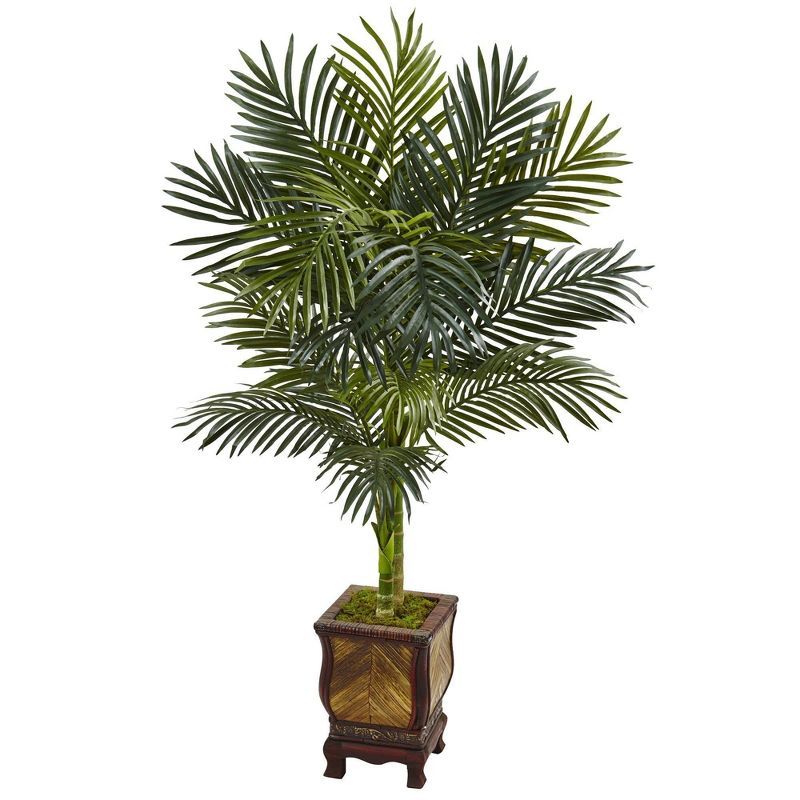 Elegant 4.5 ft Silk Golden Cane Palm Outdoor Floor Plant in Decorative Planter