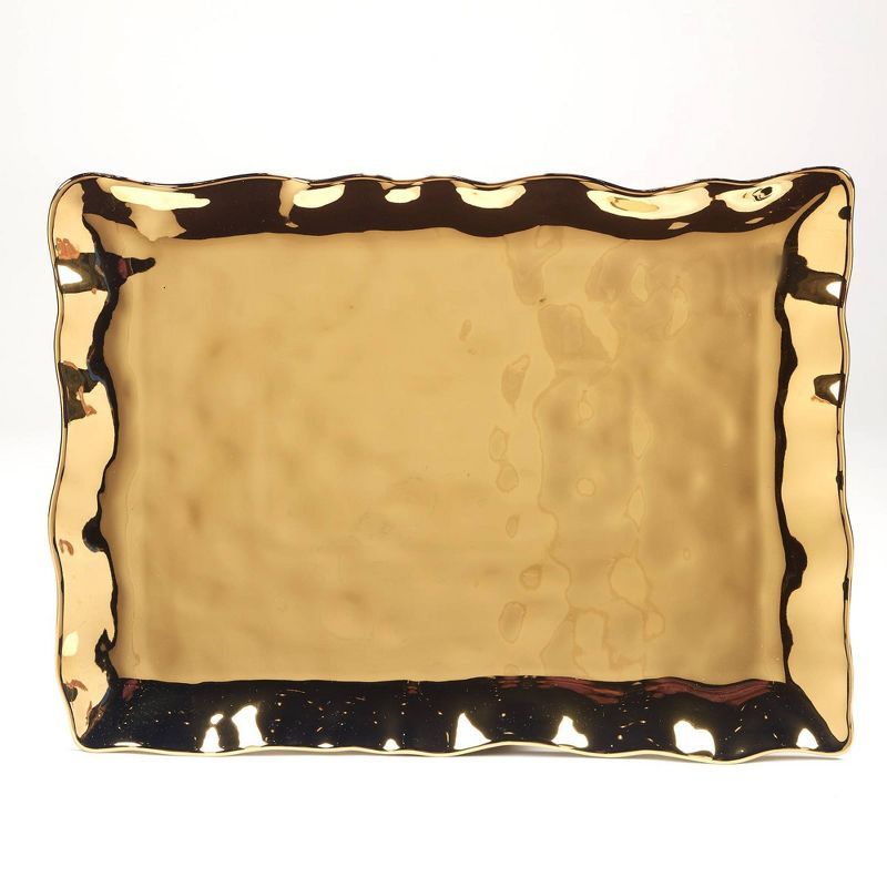 Gold Coast Rectangular Gold Ceramic Platter for Chips & Dip