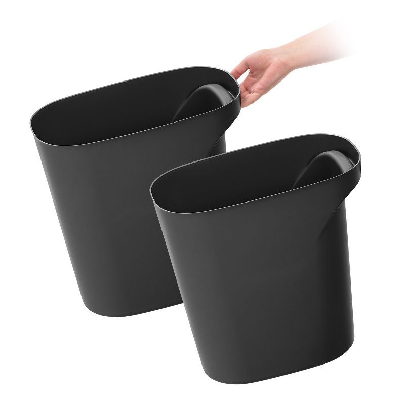 Black 6 Gallon Plastic Wastebasket Set with Handles