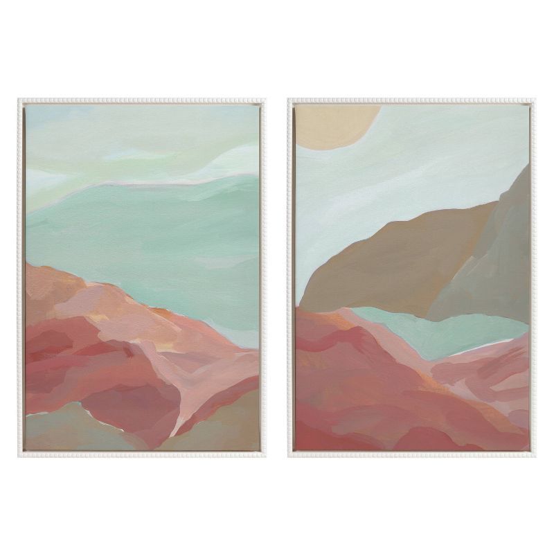 Set of 2 White Beaded Abstract Landscape Canvas Prints